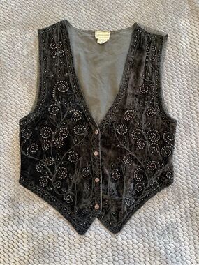 Vintage Fashion Passport Embroidered & Beaded Velvet Vest